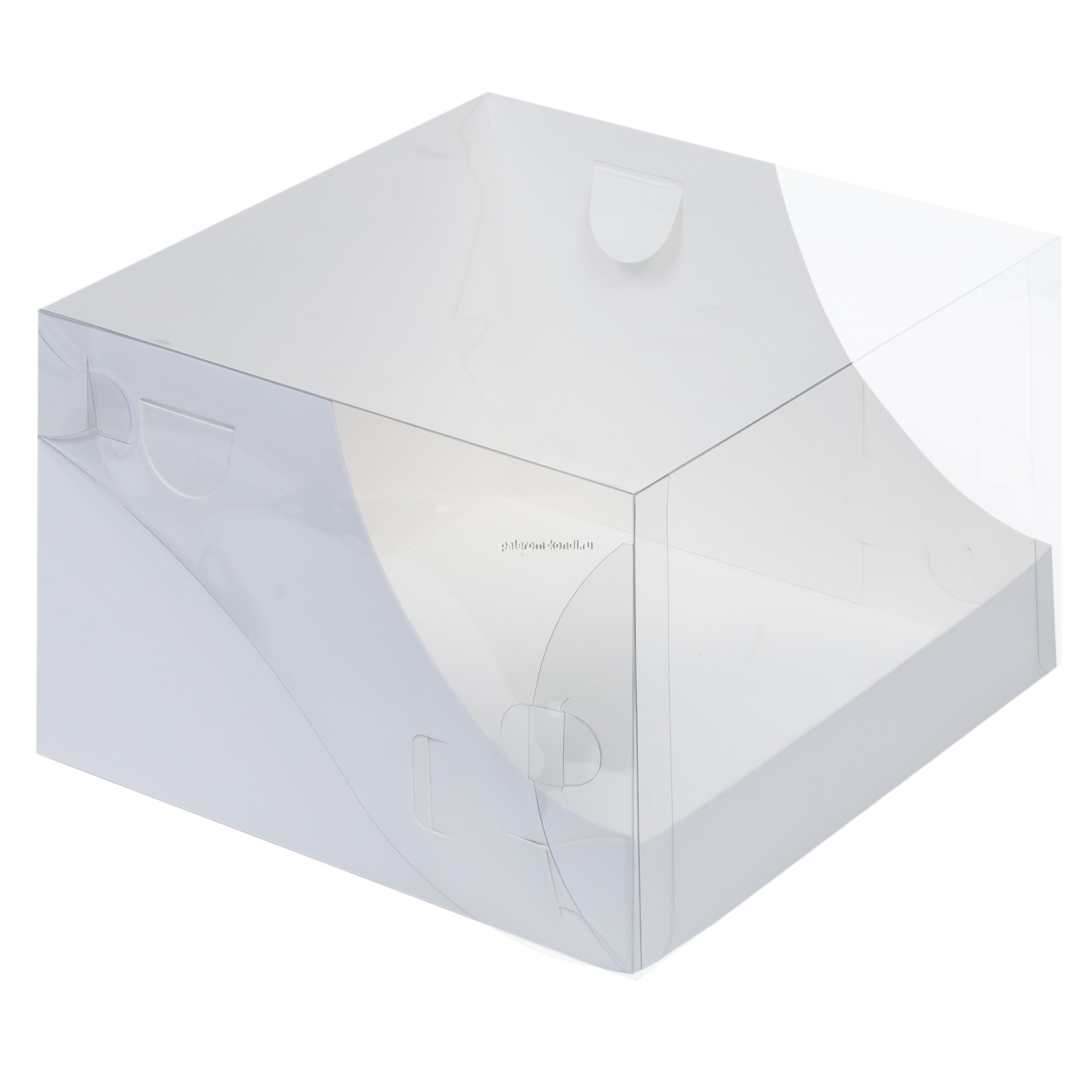 Коробка для торта с пластиковой крышкой белая 20,5х20,5х14 см